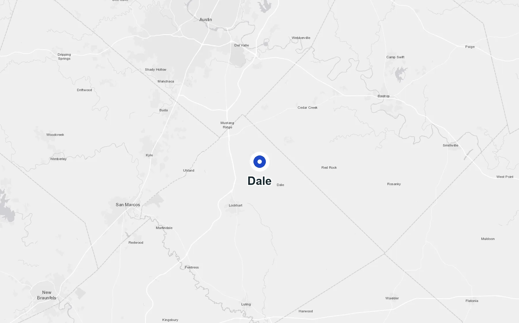 Map of the Dale and Caldwell County water damage service area, centered on Dale, TX